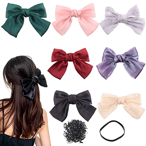 Rustark Haarspangen aus seidigem Satin, mit schwarzen Gummibändern, verschiedene Farben, französischer Stil, Haarschleifen, Haarschmuck für Damen, Mädchen und Damen, 7 Stück Rustark Haarspangen aus seidigem Satin, mit schwarzen Gummibändern, verschiedene Farben, französischer Stil, Haarschleifen, Haarschmuck für Damen, Mädchen und Damen, 7 Stück von Rustark