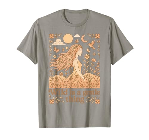 Wild Is a Gentle Thing Woman Floral Moon Boho Nature Art T-Shirt von Rustic Boho Style Bohemian Nature Creations
