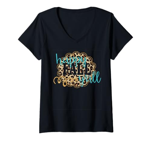 Damen Frohen Herbst euch allen, Leopard T-Shirt mit V-Ausschnitt Damen Frohen Herbst euch allen, Leopard T-Shirt mit V-Ausschnitt von Rustic Grace