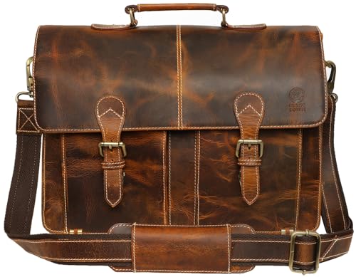 Laptop-Umhängetasche aus Leder für Herren – Aktentasche aus Vollnarbenleder, Computer-Umhängetasche, Büro Crossbody Tasche von Rustic Town von Rustic Town