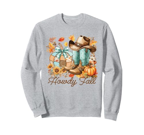 Howdy Herbst Cowboystiefel Kürbis Western Herbst Blätter Damen Sweatshirt von Rustic Western Fall Pumpkin Cowgirl Apparel Co.