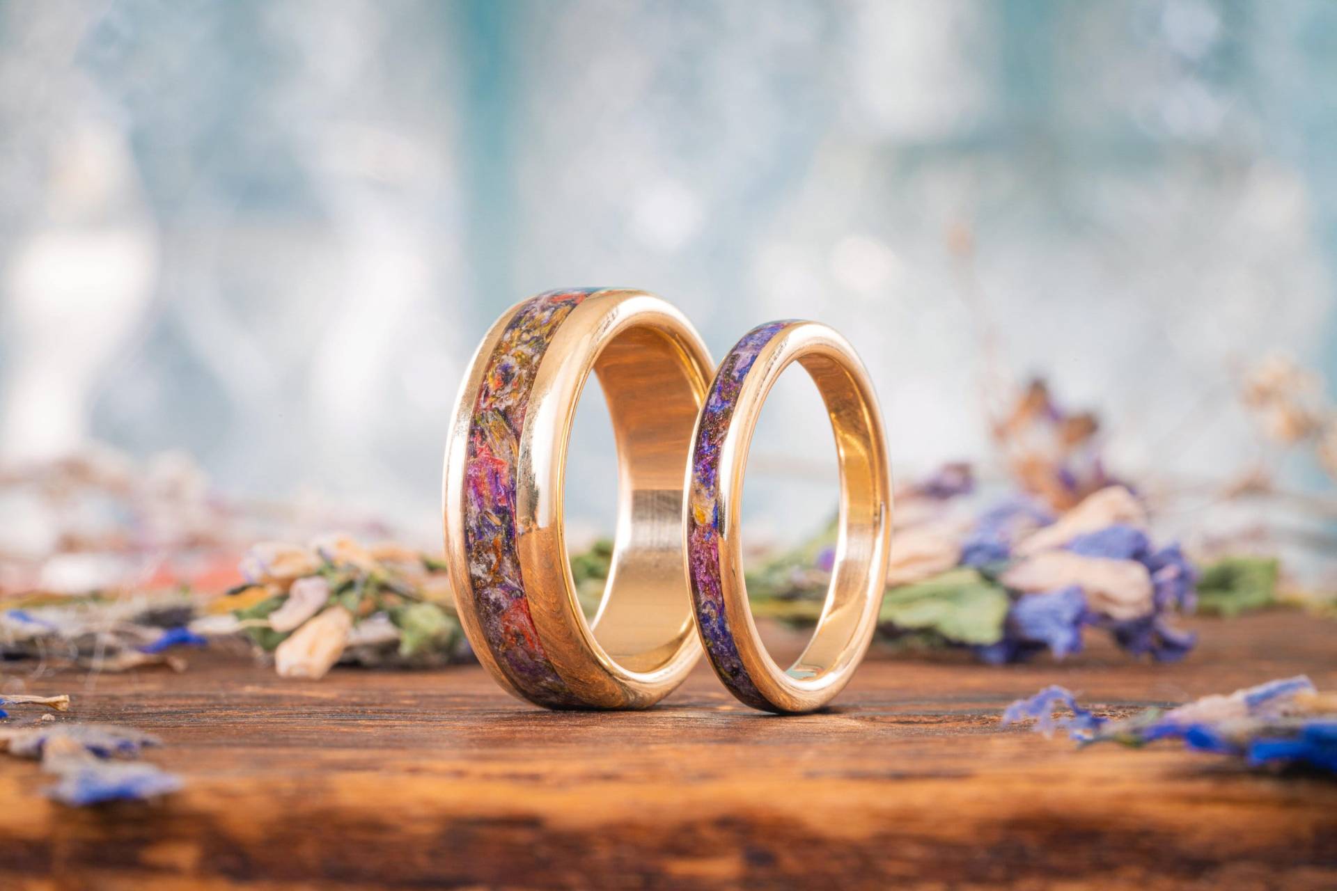 Use Your Bouquet - Gold & Blumen Eheringe Ring-Set Für Sie Und Ihn, Mann Frau 10K Oder 14K Massivgold Ringe von RusticAndMain