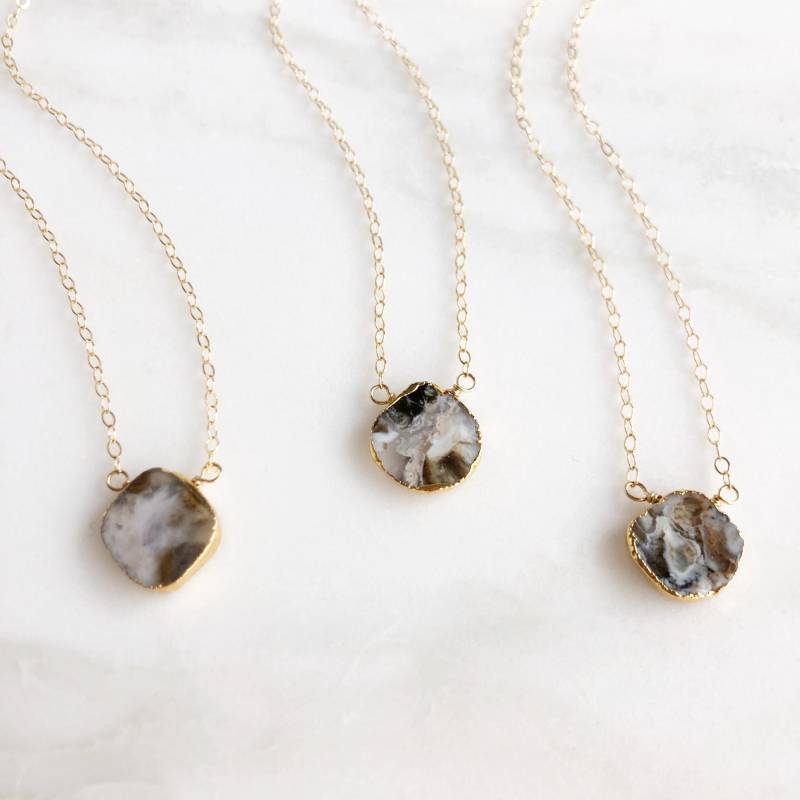 Dendrit Opal Scheibe Halskette Zierlicher 14K Gold Filled Edelstein Anhänger von RusticGem