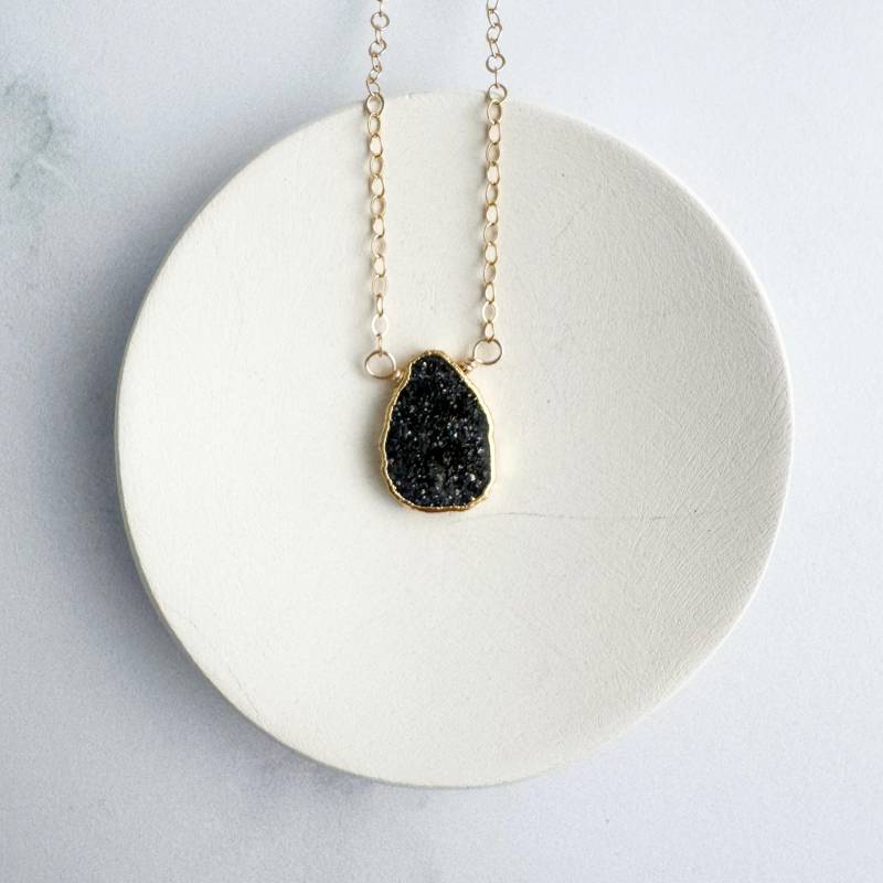 Goldfluss Scheibe Kette Schwarzer Edelstein, 14K Gold Filled Kette von RusticGem