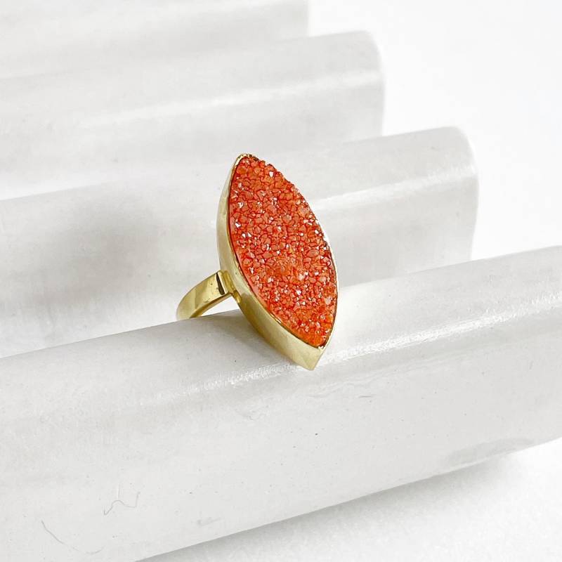 Orange Druzy Marquise Ring Gold Cocktail Statement Ring von RusticGem