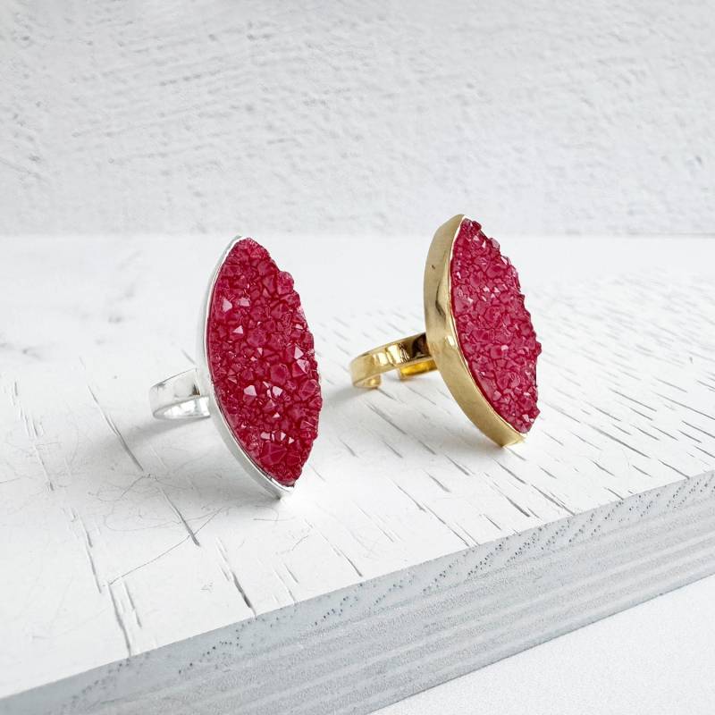 Rot Druzy Statement Ring. Roter Marquise Cocktail-Ring. Silber Oder Gold Verstellbarer Statement-Mode-Kristallring. Stein Ehering von RusticGem