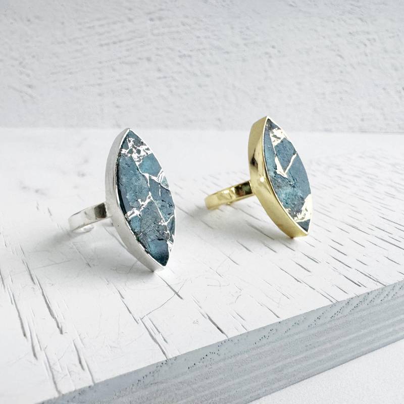 Türkis Mojave Marquise Ring Einstellbar Gold & Silber Statement von RusticGem