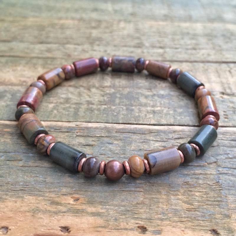 Red Creek Jaspis Stretch Armband, Erdige Schmuck, Unisex Stein Schmuck von RusticaJewelry