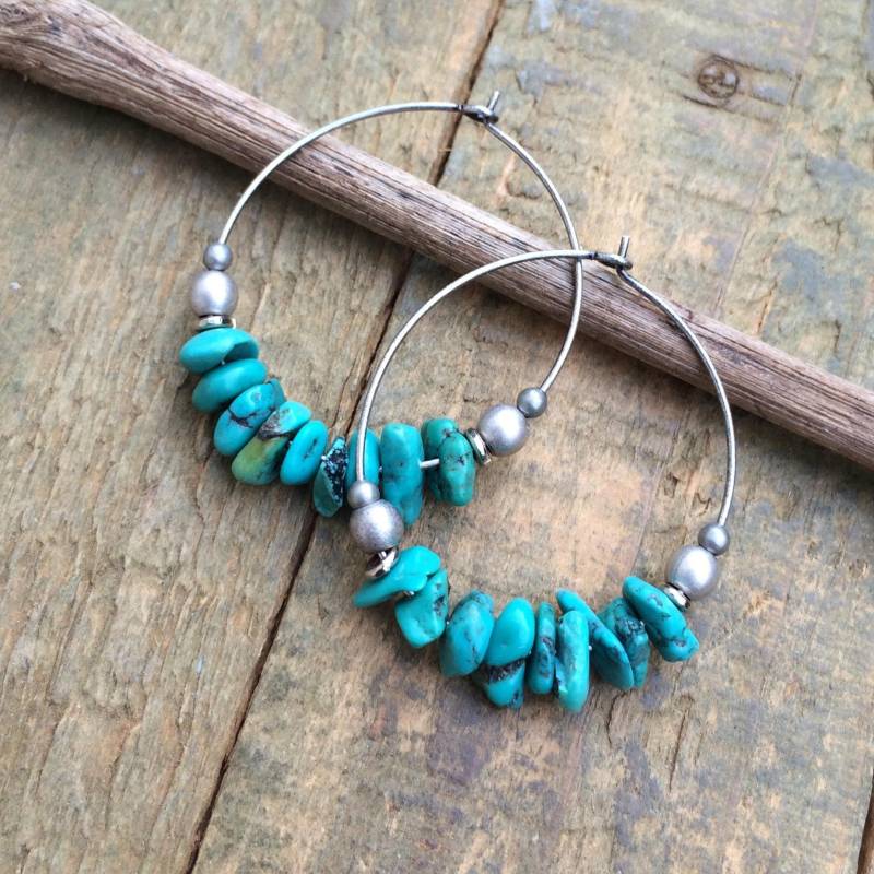 Silber Und Türkis Creolen, Echter Schmuck, Boho Ohrringe von RusticaJewelry