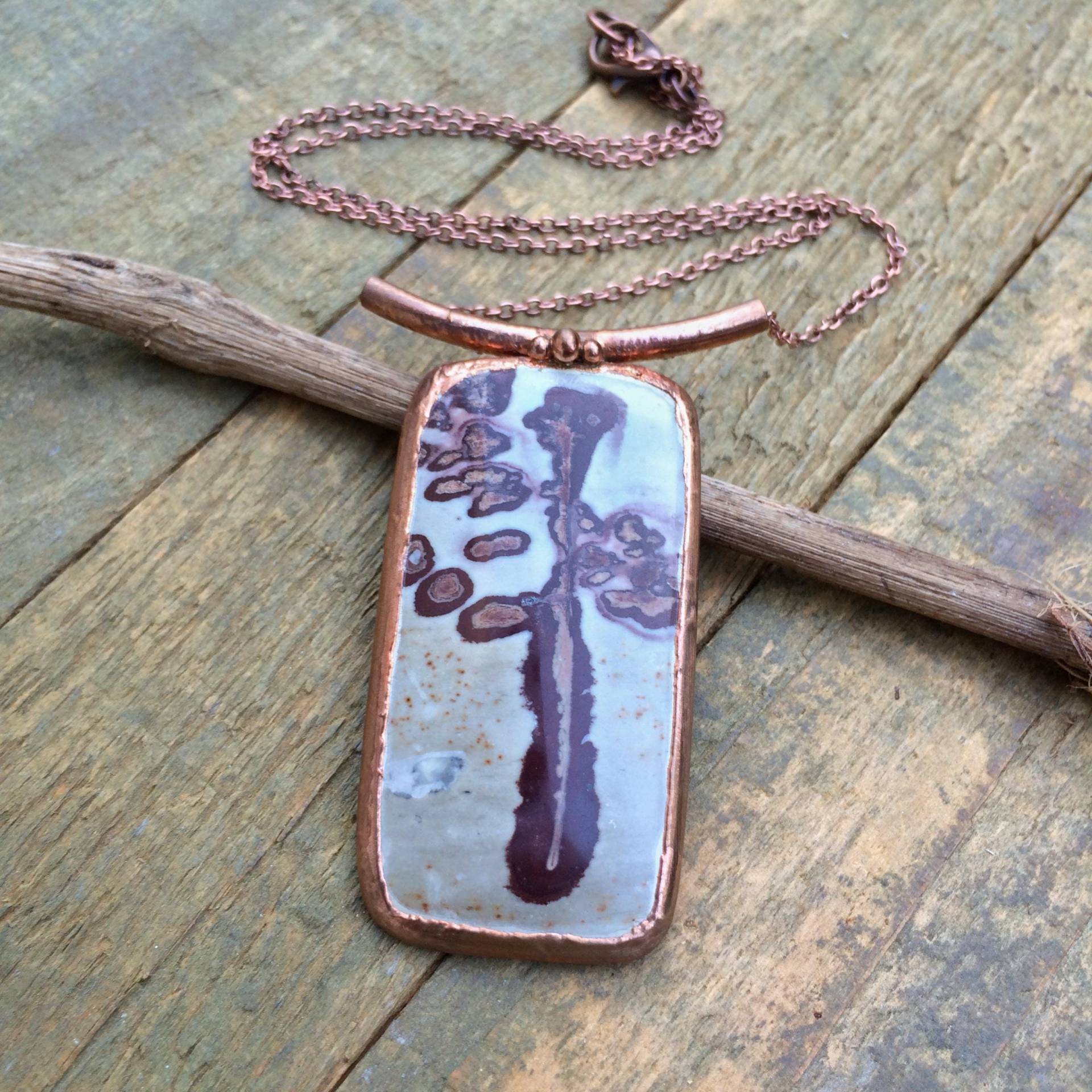 Wildes Pferd Jaspis Anhänger, Recycelter Nachhaltiger Kupferanhänger, Ooak Statement Steinanhänger, Electrogeformter Einzigartiges Geschenk von RusticaJewelry