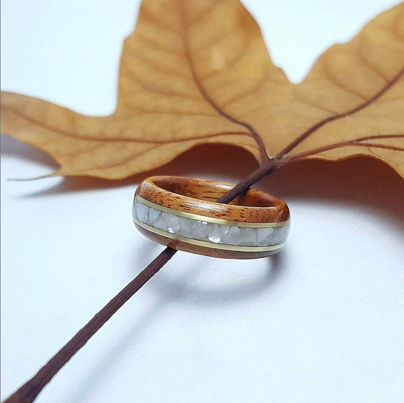 Holz & Perlmutt Ring Rustikaler Strand-Hochzeitsring, 5-Jähriges Jubiläum von RustingushRings