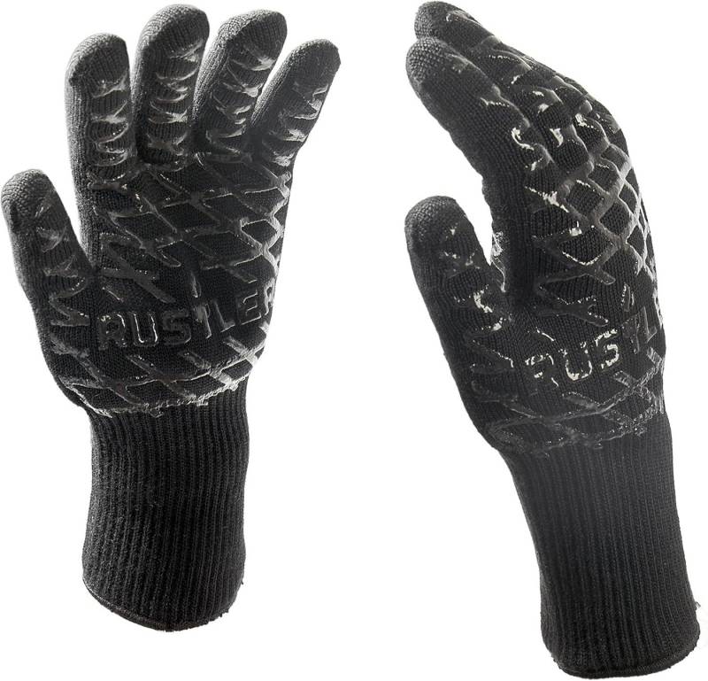 Rustler Grillhandschuhe BBQ Grillhandschuhe schwarz hitzebeständig - 350°C EN407 zertifiziert, (1-tlg) von Rustler