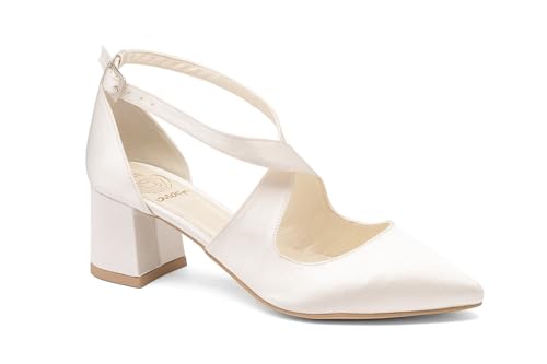 Butdam Brautschuhe Damen Hochzeit Tanzschuhe Blockabsatz ALBA 010 Satin Ivory/Creme 35-41 von Rusttler