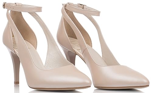 Butdam Damenpumps High Heel Vollnarbenleder Weiches Innenfutter Tanzschuhe Schnalle Hohe Absätze Livina beige (Beige, EU Schuhgrößensystem, Erwachsene, Damen, Numerisch, M, 39) von Rusttler