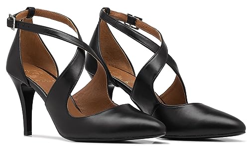 Butdam - Damenpumps I High Heel I Vollnarbenleder I Weiches Innenfutter I Tanzschuhe I Schnalle I Hohe Absätze I Xena Schwarz (eu_Footwear_Size_System, Adult, Women, Numeric, medium, Numeric_35) von Rusttler