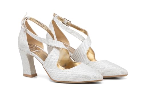 Butdam Hochzeitsschuhe Damen Tanzschuhe Blockabsatz IGA Glitzer Silber (Silber, EU Schuhgrößensystem, Erwachsene, Damen, Numerisch, M, 38) von Rusttler