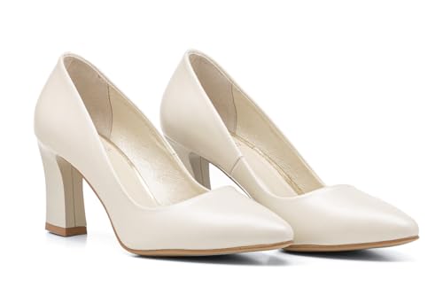 Butdam Pumps mit Blockabsatz 7 cm Vollnarbenleder Alicja Ivory (Elfenbein, EU Schuhgrößensystem, Erwachsene, Damen, Numerisch, M, 38) von Rusttler