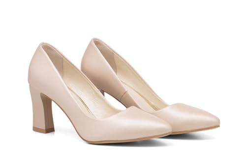 Butdam Pumps mit Blockabsatz 7 cm Vollnarbenleder Alicja beige (Beige, EU Schuhgrößensystem, Erwachsene, Damen, Numerisch, M, 39) von Rusttler