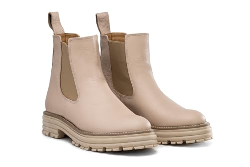 Rusttler Stiefeletten damen flach leder beige mit dicker sohle Butdam WOS von Rusttler