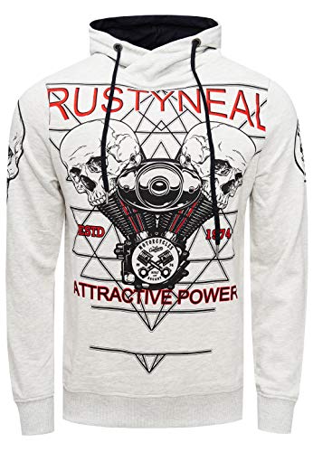 Rusty Neal Herren Kapuzenpuller Sweatshirt mit Rocker Print Biker-Sweater Langarm Skull Power Pullover 148, Farbe:Grau, Größe S-3XL:L von Rusty Neal