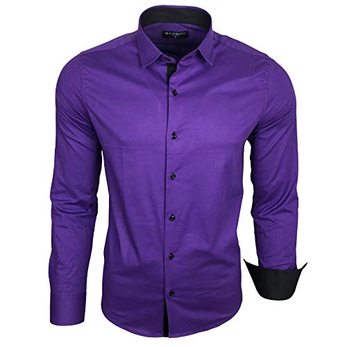 Baxboy Herren-Hemd Langarm/Business Freizeit Hochzeit/Bügelleicht/Slim-Fit/Anzug Kentkragen Hemd B-500, Farbe:Lila, Größen:4XL von Baxboy