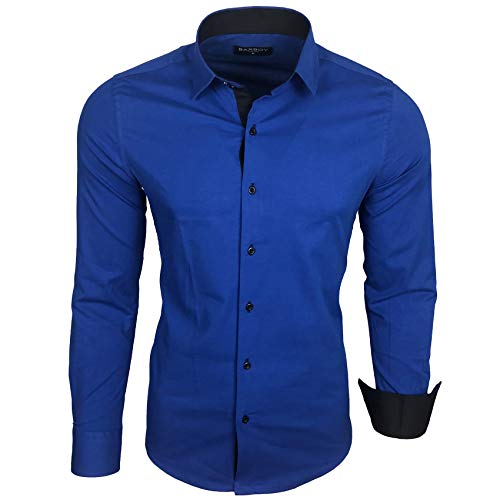 Baxboy Herren-Hemd Langarm/Business Freizeit Hochzeit/Bügelleicht/Slim-Fit/Anzug Kentkragen Hemd B-500, Farbe:Sax, Größen:XXL von Baxboy