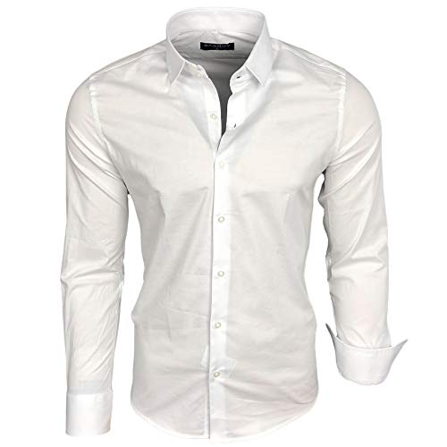 Baxboy Herren-Hemd Langarm/Business Freizeit Hochzeit/Bügelleicht/Slim-Fit/Anzug Kentkragen Hemd B-500, Farbe:Weiß, Größen:XL von Baxboy