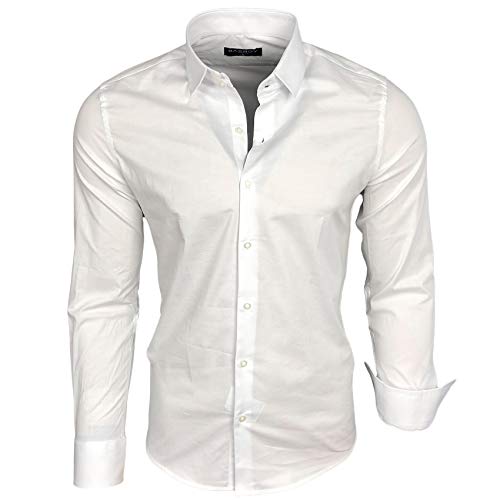 Baxboy Herren-Hemd Langarm/Business Freizeit Hochzeit/Bügelleicht/Slim-Fit/Anzug Kentkragen Hemd B-500, Farbe:Weiß, Größen:XXL von Baxboy