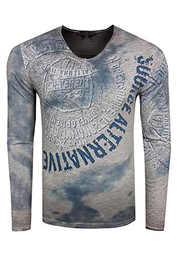 Herren Longshirt Lang-Arm Shirt Tiefer-Ausschnitt Verwaschen & All-Over-Print 135, Größe S-6XL:S, Farbe:Anthrazit von Rusty Neal