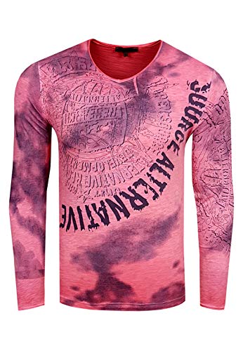 Herren Longshirt Lang-Arm Shirt Tiefer-Ausschnitt Verwaschen & All-Over-Print 135, Größe S-6XL:XL, Farbe:Koralle von Rusty Neal