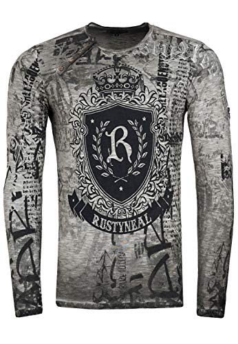 Herren Longshirt Langarmshirt Für Männer Rundhals Longsleeve O-Neck Big Print Regular Fit S-XXL 142, Farbe:Anthrazit, Größe S-XXL:M von Rusty Neal