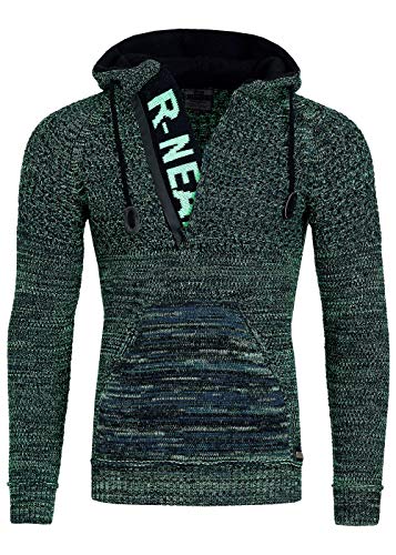 Herren Pullover Kapuzenpullover mit Zipper Grobstrick Langarm Plakativer Front Strick Muster 346, Farbe:NeonGrün/Schwarz, Größe S-3XL:S von Rusty Neal