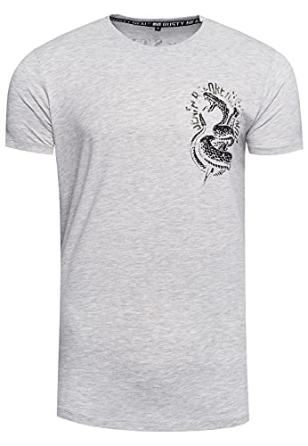 Herren T-Shirt Basic Rundhals Front & Back Print Snake Shirt M L XL XXL 276, Farbe:Grau, Größe S-3XL:XXL von Rusty Neal