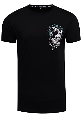 Herren T-Shirt Basic Rundhals Front & Back Print Snake Shirt M L XL XXL 276, Farbe:Schwarz, Größe S-3XL:L von Rusty Neal