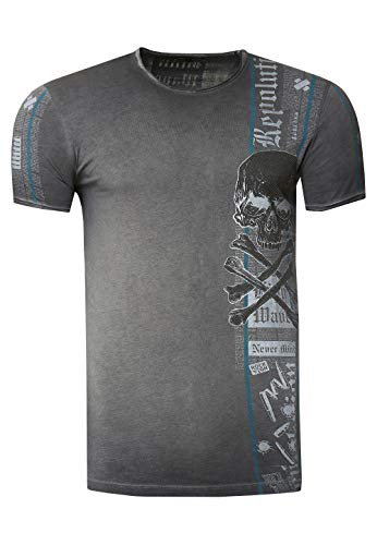 Herren T-Shirt Front & Back Print All Over Skull Rundhals Verwaschen S M L XL XXL 3XL 267, Farbe:Blau, Größe S-3XL:3XL von Rusty Neal