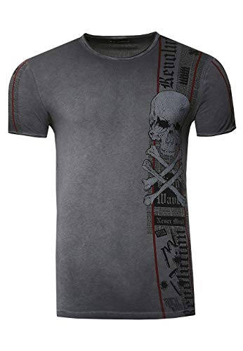 Herren T-Shirt Front & Back Print All Over Skull Rundhals Verwaschen S M L XL XXL 3XL 267, Farbe:Schwarz, Größe S-3XL:3XL von Rusty Neal