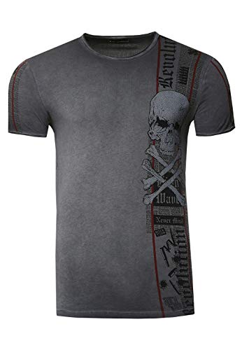 Herren T-Shirt Front & Back Print All Over Skull Rundhals Verwaschen S M L XL XXL 3XL 267, Farbe:Schwarz, Größe S-3XL:M von Rusty Neal