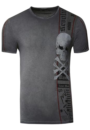Herren T-Shirt Front & Back Print All Over Skull Rundhals Verwaschen S M L XL XXL 3XL 267, Farbe:Schwarz, Größe:M von Rusty Neal