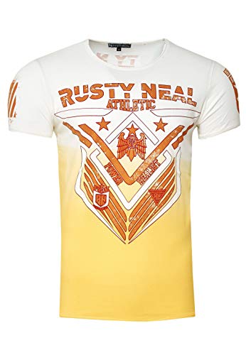 Herren T-Shirt Kurzarm Rundhals T Shirt S M L XL XXL 3XL Printed Shirt Regular Fit Front Print 248, Farbe:Gelb, Größe S-3XL:S von Rusty Neal