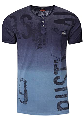 Herren T-Shirt Kurzarm Shirt Rundhals Regular Cotton mit Knopfleiste Print-Design Verwaschen 272, Farbe:Anthrazit, Größe S-3XL:XL von Rusty Neal