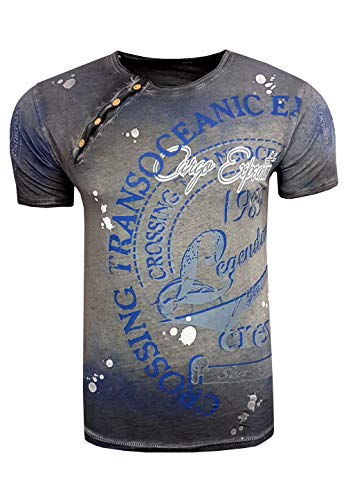 Herren T-Shirt Printed All Over Plakativer Front Print Streatwear Shirts Kurzarm T-Shirt-Herren 045, Farbe:Anthrazit, Größe S-3XL:XXL von Rusty Neal