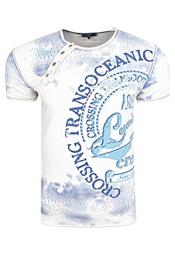 Herren T-Shirt Printed All Over Plakativer Front Print Streatwear Shirts Kurzarm T-Shirt-Herren 045, Farbe:Ecru, Größe S-3XL:M von Rusty Neal