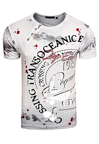 Herren T-Shirt Printed All Over Plakativer Front Print Streatwear Shirts Kurzarm T-Shirt-Herren 045, Farbe:Grau, Größe S-3XL:M von Rusty Neal