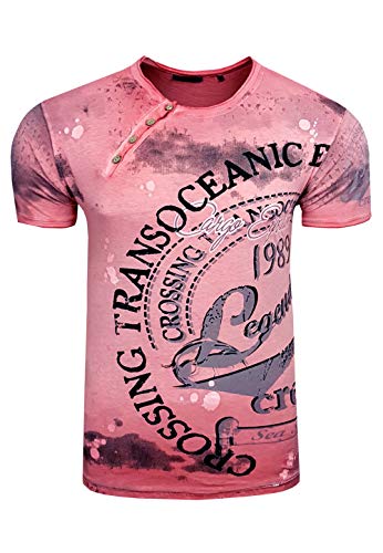 Herren T-Shirt Printed All Over Plakativer Front Print Streatwear Shirts Kurzarm T-Shirt-Herren 045, Farbe:Koralle, Größe S-3XL:L von Rusty Neal