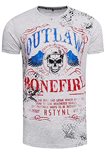 Herren T-Shirt Rundhals All Over Print Outlaw BONEFIRE Shirt M L XL XXL 279, Farbe:Grau, Größe S-3XL:L von Rusty Neal