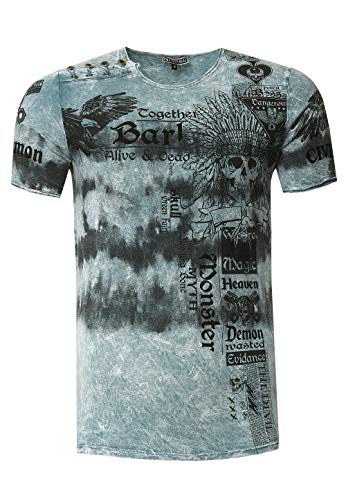 Herren T-Shirt Rundhals mit Knopfleise Verwaschen Tie Dye Shirt Batik Stretch Orange S - 3XL 265, Farbe:Grau, Größe S-3XL:L von Rusty Neal