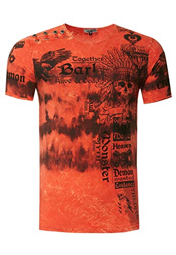 Herren T-Shirt Rundhals mit Knopfleise Verwaschen Tie Dye Shirt Batik Stretch Orange S - 3XL 265, Größe S-3XL:3XL, Farbe:Orange von Rusty Neal