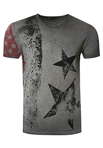 Herren T-Shirt USA Stars and Stripes V-Neck Regular Fit Rundhals Verwaschen S M L XL XXL 3XL 236, Farbe:Anthrazit, Größe:XL von Rusty Neal