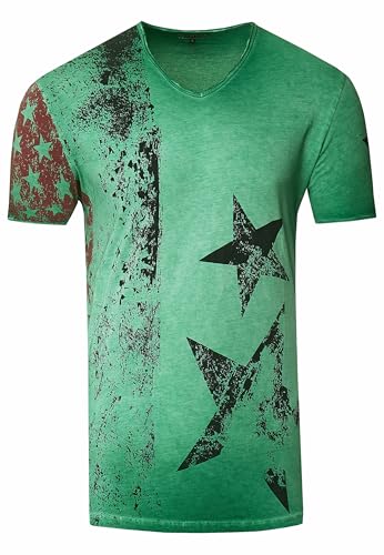 Herren T-Shirt USA Stars and Stripes V-Neck Regular Fit Rundhals Verwaschen S M L XL XXL 3XL 236, Farbe:Grün, Größe:XXL von Rusty Neal
