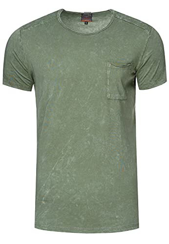 Herren T-Shirt Verwaschen Premium-Basics Used-Look Rundhals & Kurzarm 283, Farbe:Khaki, Größe S-3XL:M von Rusty Neal